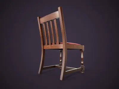 Vintage Wooden Chair Low-poly 3D model