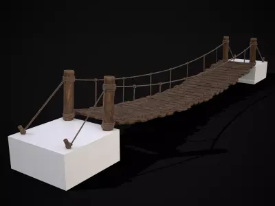 Rustic Wooden Rope Bridge Low-poly 3D model