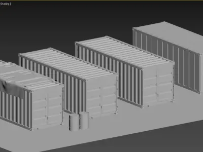 ship container with barrells and floor  Low-poly 3D model