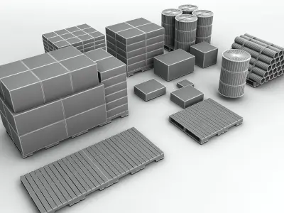 Freight and Pallets Low-poly 3D model