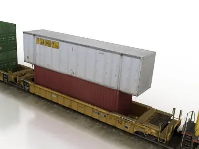 Double Stack Shipping Container Train Set SD70M Low-poly 3D model