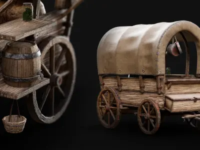 Wood old Wagon  Low-poly 3D model