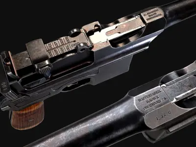 Mauser C96 Broomhandle Pistol Game Ready Asset Low-poly 3D model