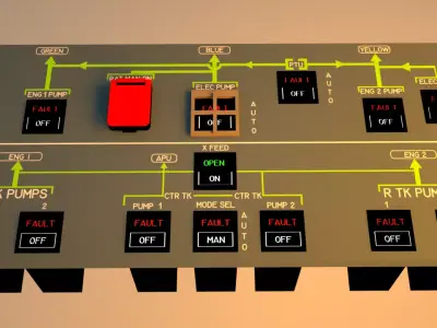 Airbus A320 Overhead Hydraulic-Fuel Panel Low-poly 3D model