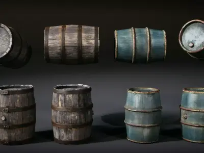Vintage Barrels and Crates Pack Low-poly 3D model