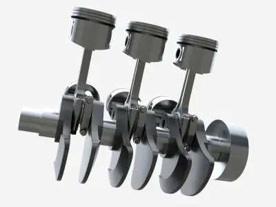Engine crankshaft and pistons 3D model