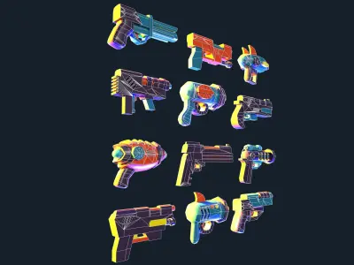 Cartoon space low poly ultimate gun pack kit Low-poly 3D model