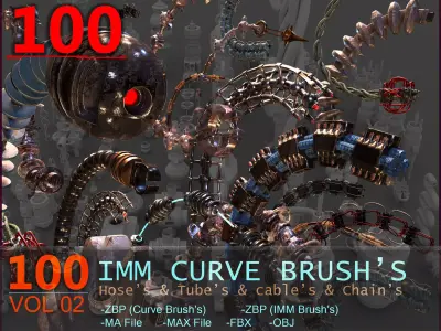 100 Sci Fi IMM Curve Brushes VOL 2  Low-poly 3D model