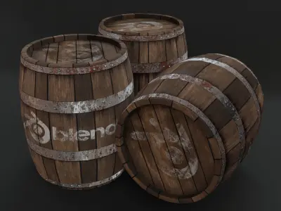 Wooden Barrel with Blender Logo Free low-poly 3D model