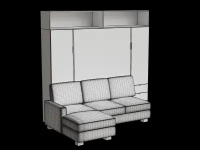 Black Sofa Wall Bed Wooden Cabinet Closed 3D model