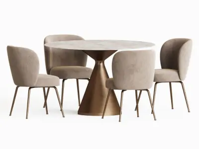 Dining Set table with four chairs and marble top 3D model purchase