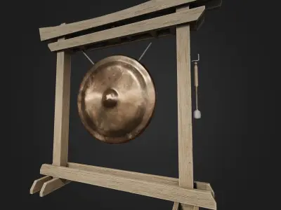 Asian Japanese Gong 2 in 1 Bronze low poly VR AR  Low-poly 3D model