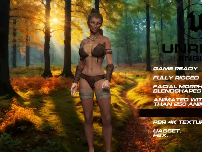 Tribal girl full rigged - game ready - animated  Low-poly 3D model
