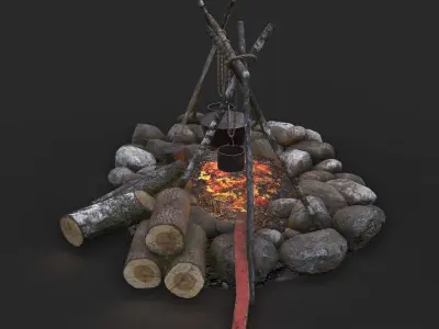 Camping Fire Pit  Low-poly 3D model