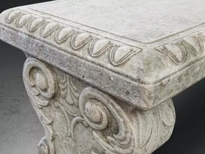 Ornate Stone Garden Bench Low-poly 3D model