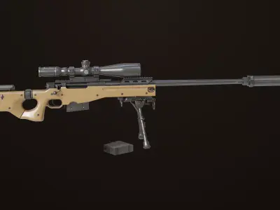 Sniper Rifle 03 Sandal Rigged All PBR Unity UE Textures Low-poly 3D model