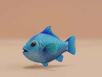 Baby Fish Cute Blue Low-poly 3D model