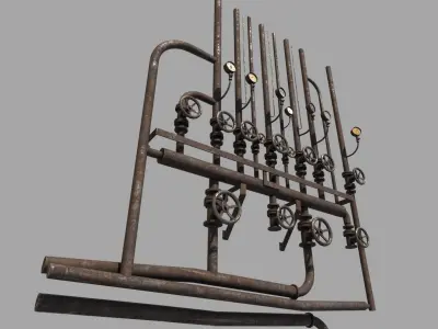 Rusty Wall Pipes And Valves  3D model