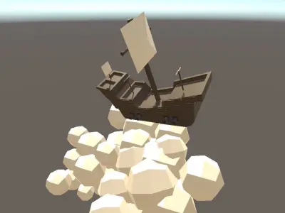 Flying Ship on the Clouds low poly flat retro style 3D model
