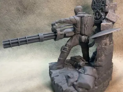 CROSSBONES statue of man holding gun 3D print model