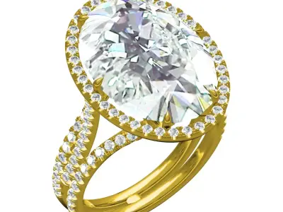 Antique Large Oval Diamond Round Diamond Halo Engagement Ring 3D print model