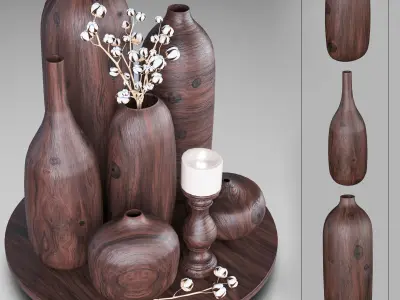 vase wooden vases and candles Free 3D model