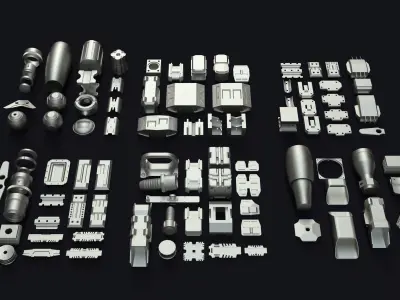 Kitbash different metal parts Low-poly 3D model