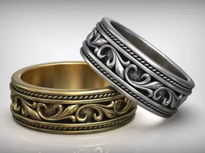 Vintage Floral Pattern Wedding Band 3D print model