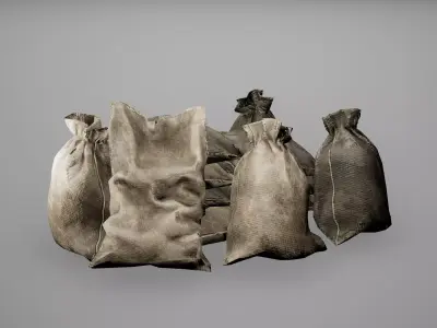Sacks Set Low Poly Game Ready pile of pillows Low-poly 3D model