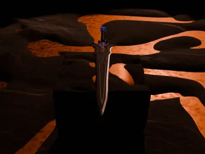 Demon Sword Golden Blue Free low-poly 3D model