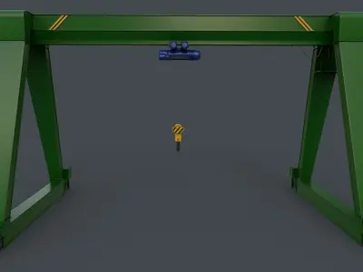 PBR Single Girder Gantry Crane V1 - GREEN Low-poly 3D model