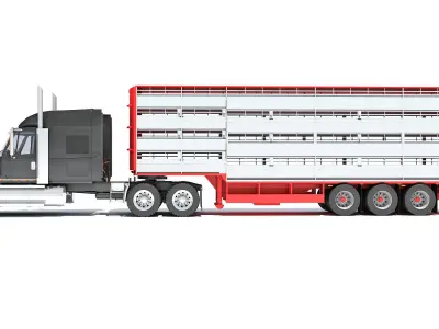 Truck with Animal Transporter Trailer 3D model
