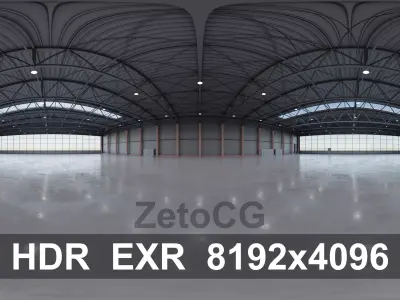 HDRI - Airplane Hangar Interior 7b - 8192x4096 Texture