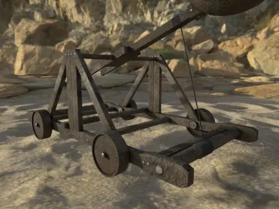 Catapult wooden cannon Low-poly 3D model by badqode