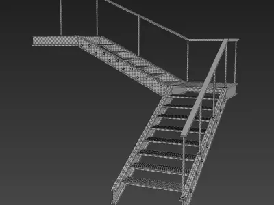 Metal stair with handrail Low-poly 3D model