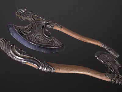 Fantazy Fight Axe Melee Weapon Low-poly 3D model purchase