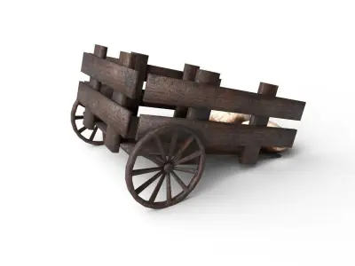 Wooden Trailer Low Poly and Game Ready Low-poly 3D model