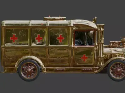 Stylized 3D Steampunk Medical Ambulance Low-poly 3D model