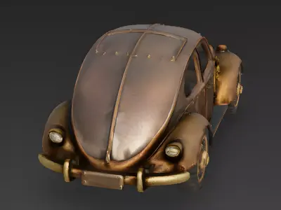 Mechanical car made of brass 3D Model  Low-poly 3D model
