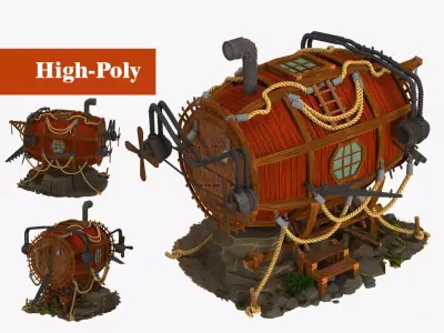 red submarine high-poly 3D model