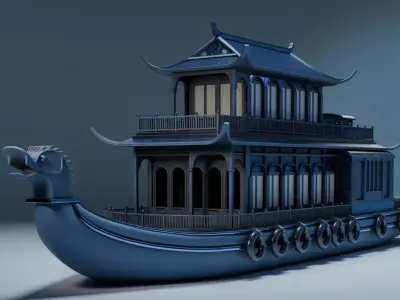 Dragon Pavilion Imperial River Houseboat  Low-poly 3D model
