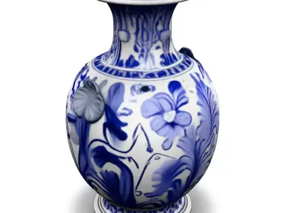 Elegant Blue and White Porcelain Vase Low-poly 3D model