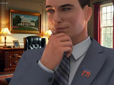 Democrat Man Thinking Pose with Democratic Icon 3D model
