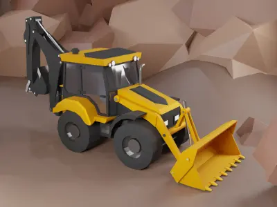 Backhoe Loader Heavy Vehicle Low-poly 3D model