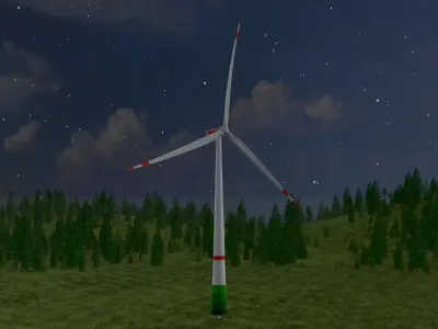 Wind turbine E1 H-132 RD 172 m with animation Low-poly 3D model