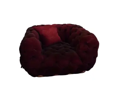 Vintage Tufted Velvet Armchair with Decorative Cushion 3D model