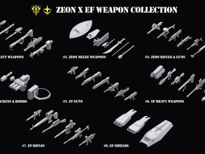 Gundam Zeon X Earth Federation Weapon Collection 3D model