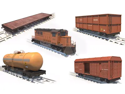 Cargo Train Pack Low-poly 3D model