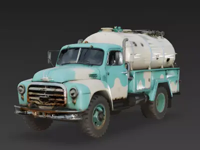 Realistic 1950s White Rural Utility Tanker Truck 3D Model Low-poly 3D model