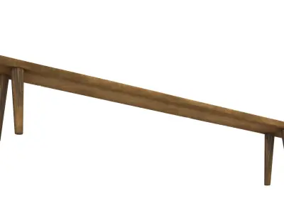 Antique Rustic Pine Wooden Long Bench 3D model